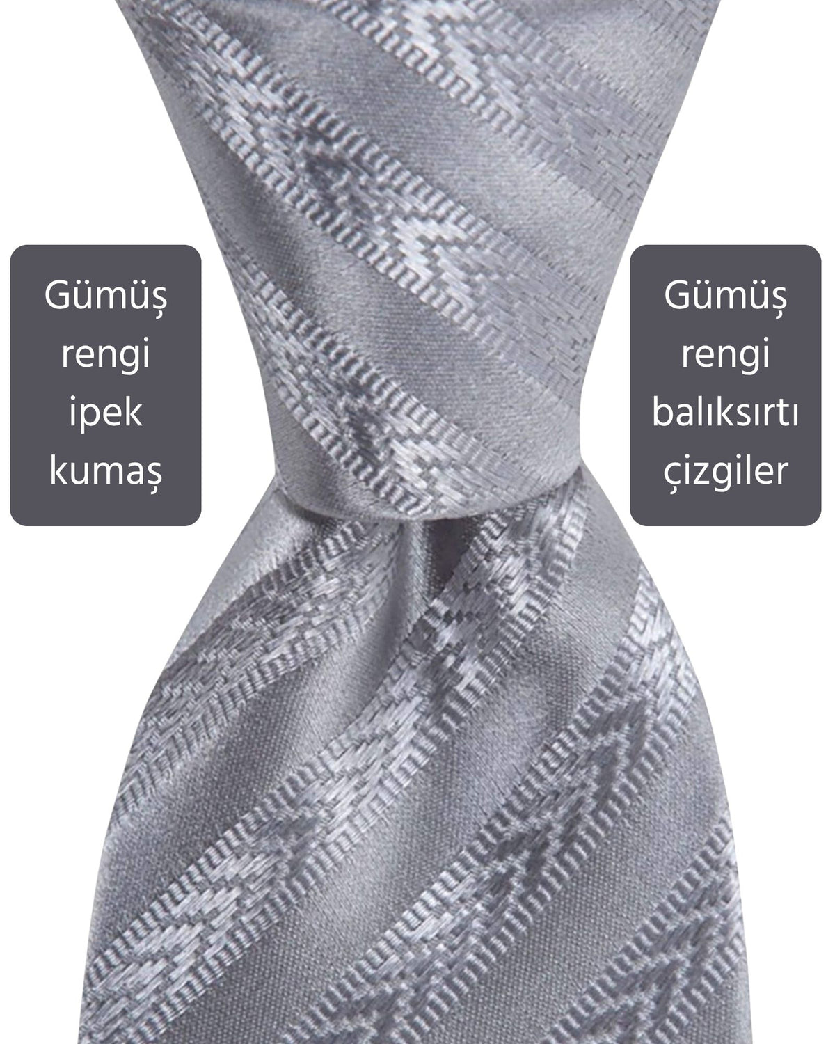 Kumovo gümüş rengi ipek düğün kravatı