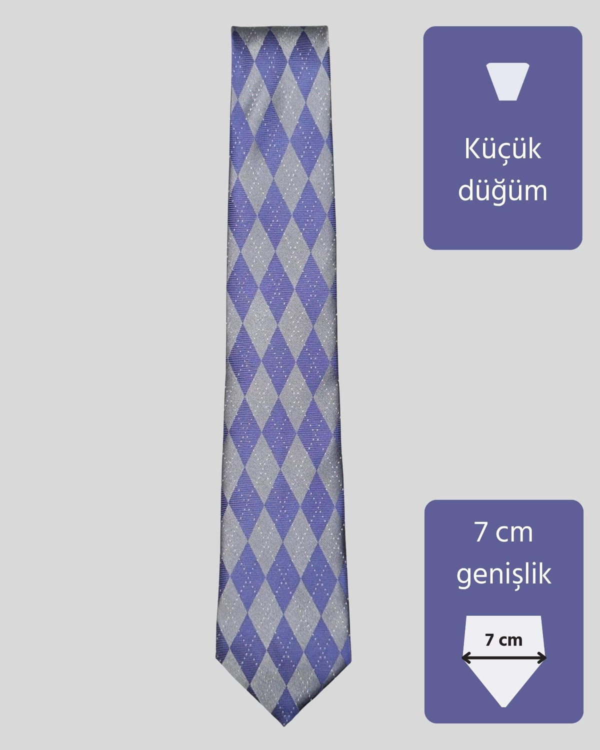 Kumovo mor baklava desenli gümüş gri kravat