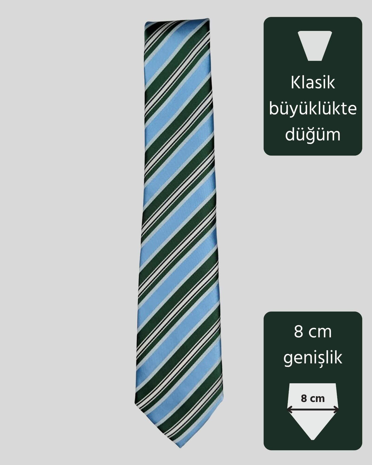 Kumovo yeşil çizgili klasik mavi avukat kravatı