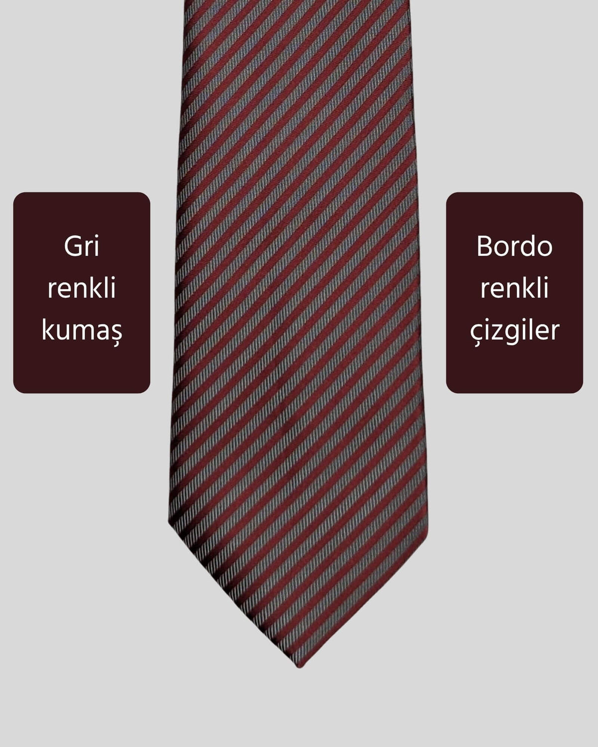 Kumovo bordo gri çizgili kravat