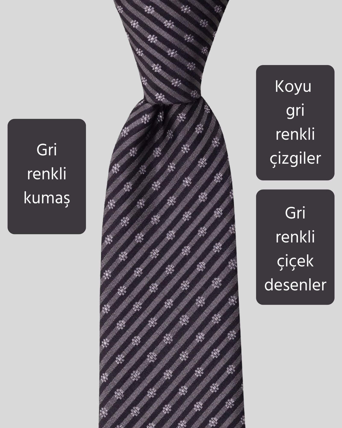 Kumovo çiçek desenli gri kravat