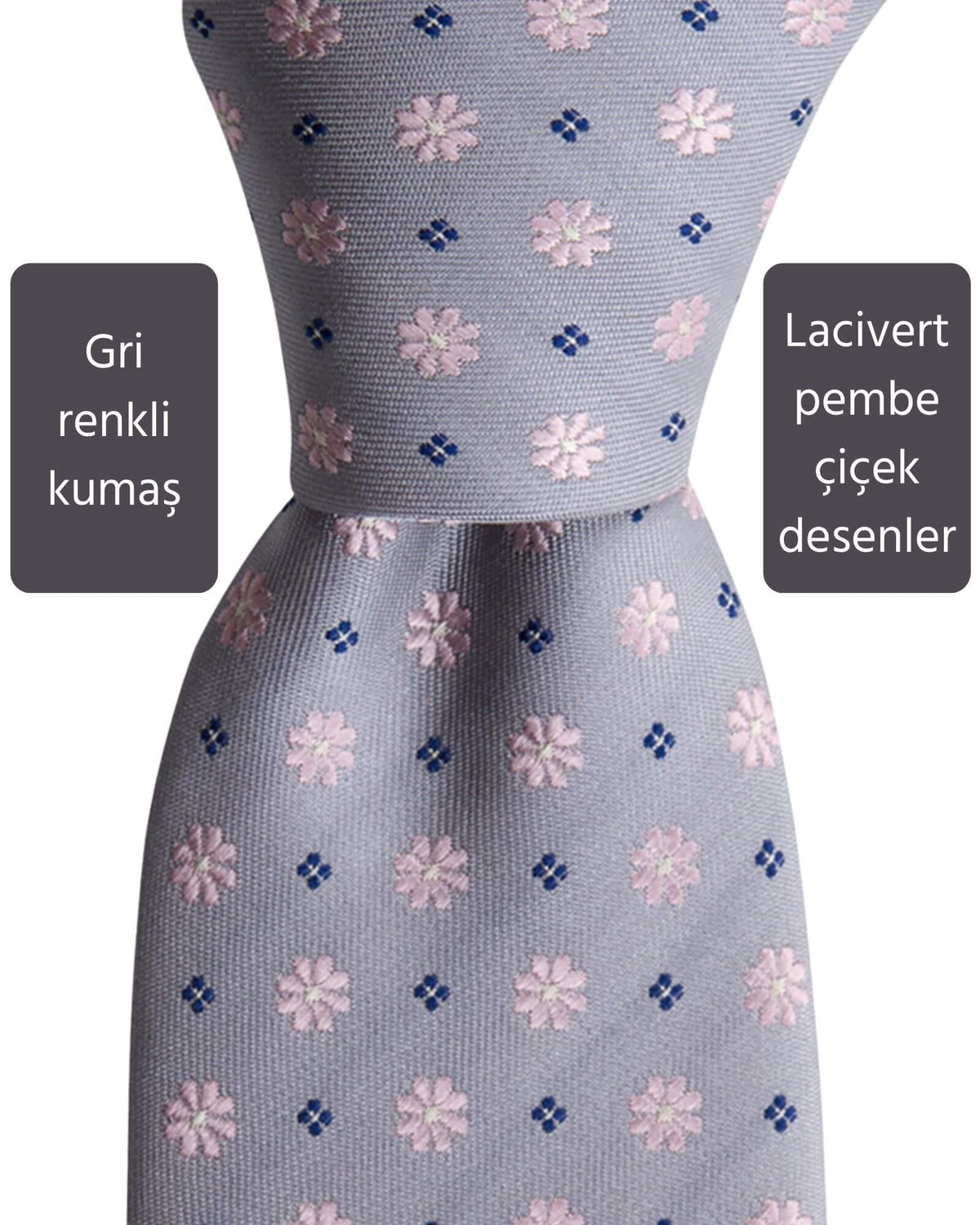 Kumovo çiçek desenli gri avukat kravatı