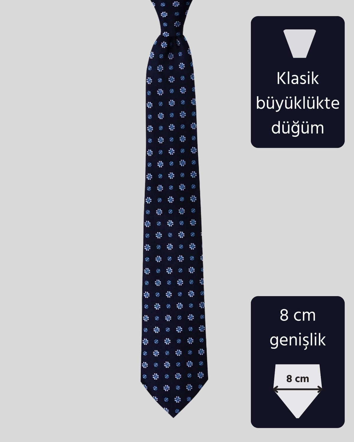 Kumovo mavi beyaz çiçek desenli lacivert  avukat kravatı