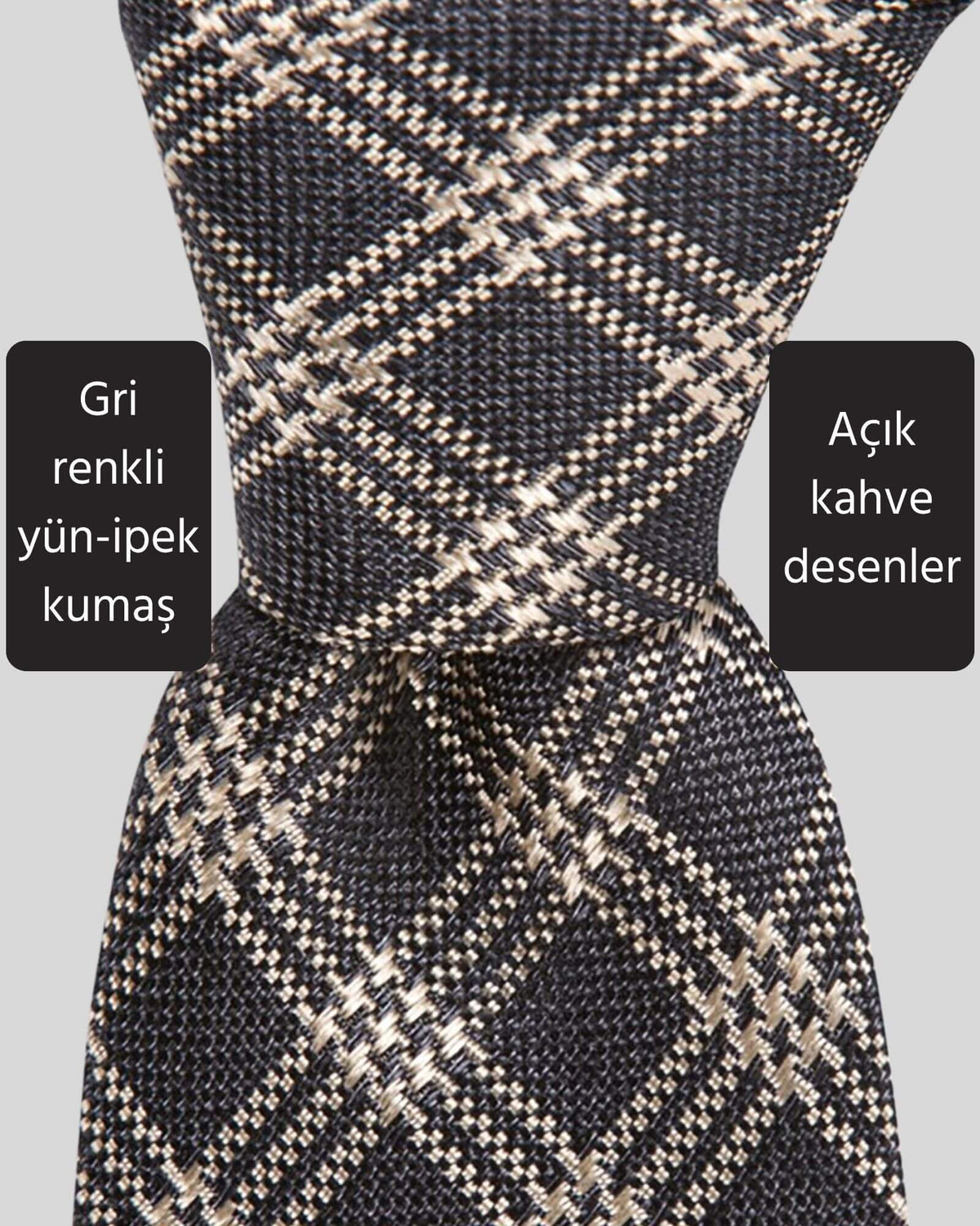 Kumovo yün ipek gri kışlık ceket kravatı