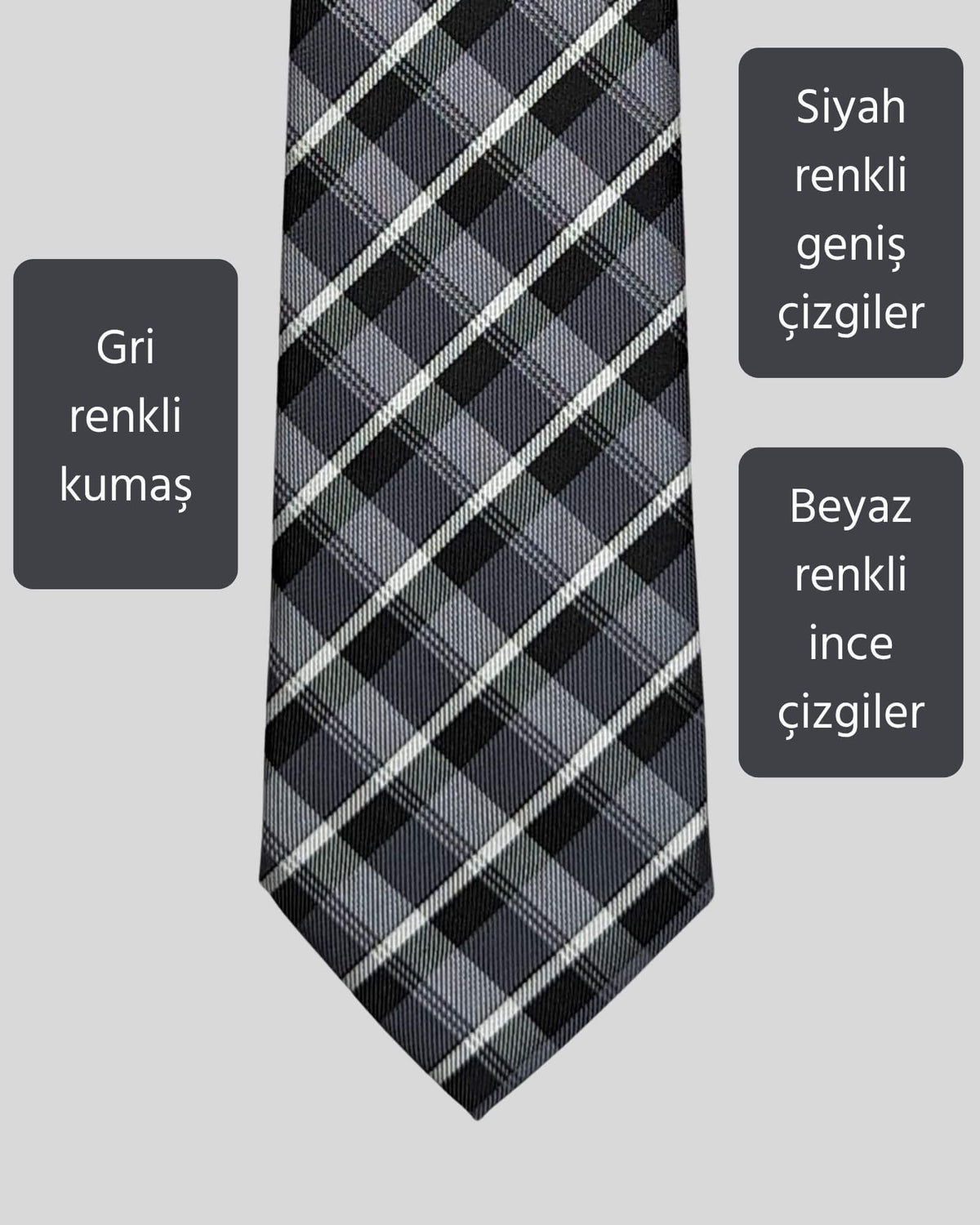 Kumovo ekose desenli gri kravat