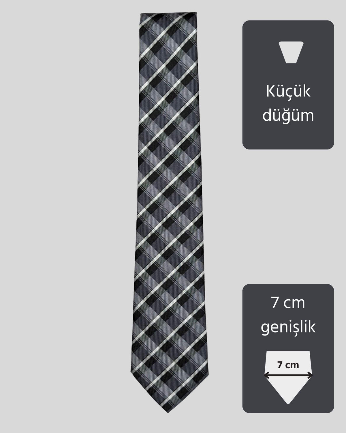 Kumovo ekose desenli gri ince kravat