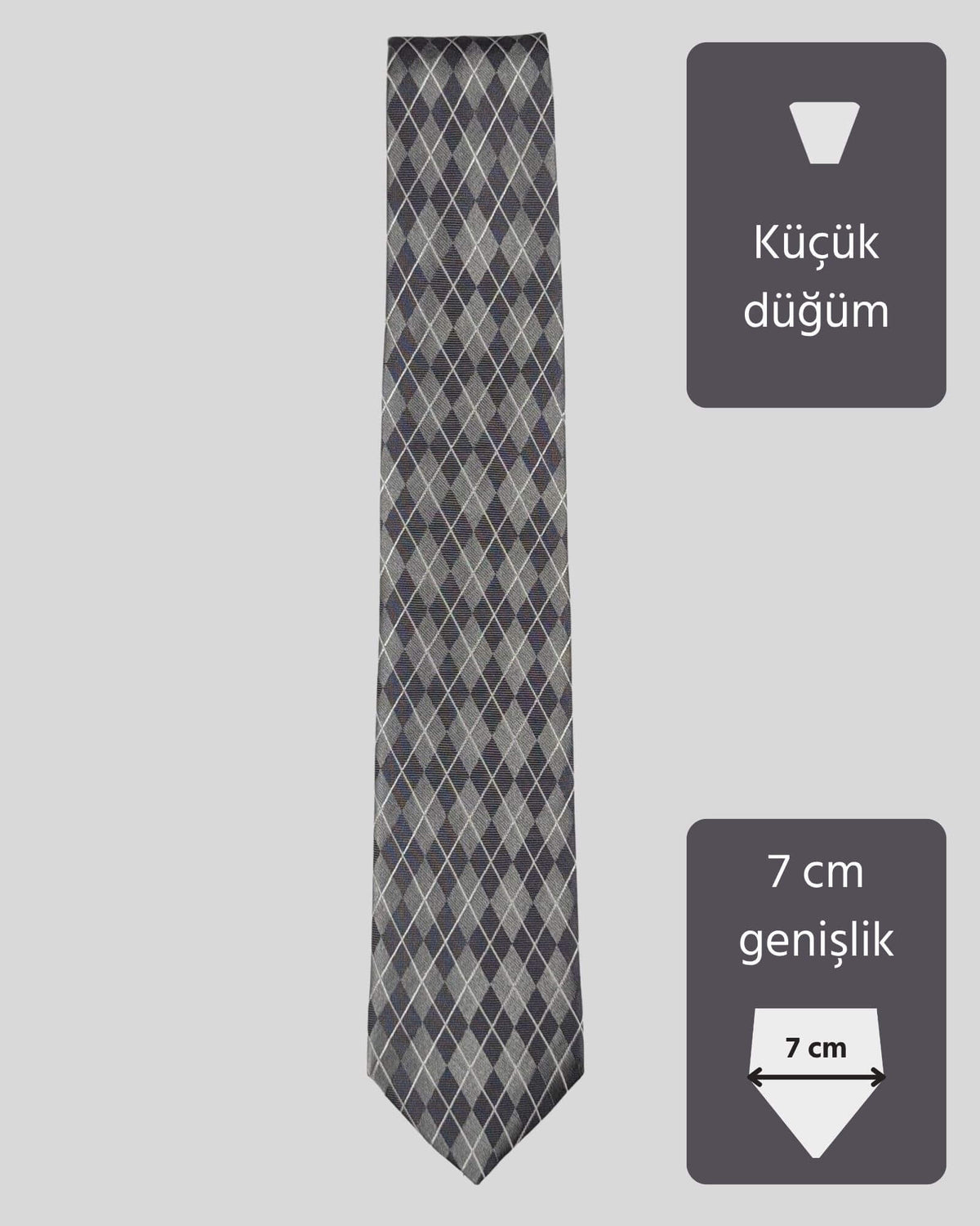 Kumovo baklava desenli ince gri kravat