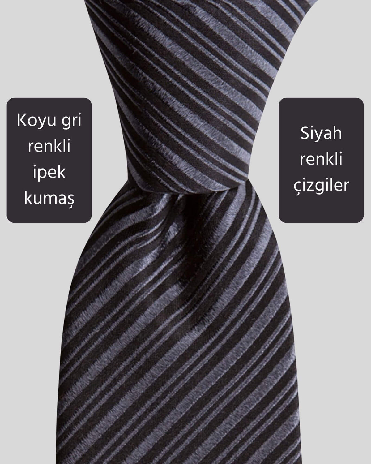 Kumovo koyu gri ipek kravat