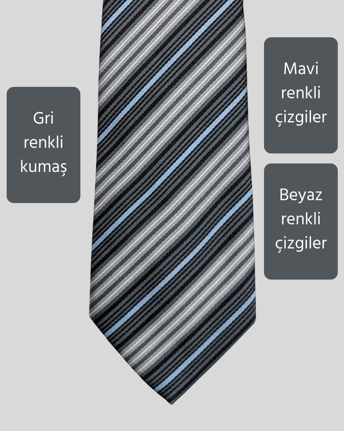 Kumovo mavi çizgili gri hakim kravatı