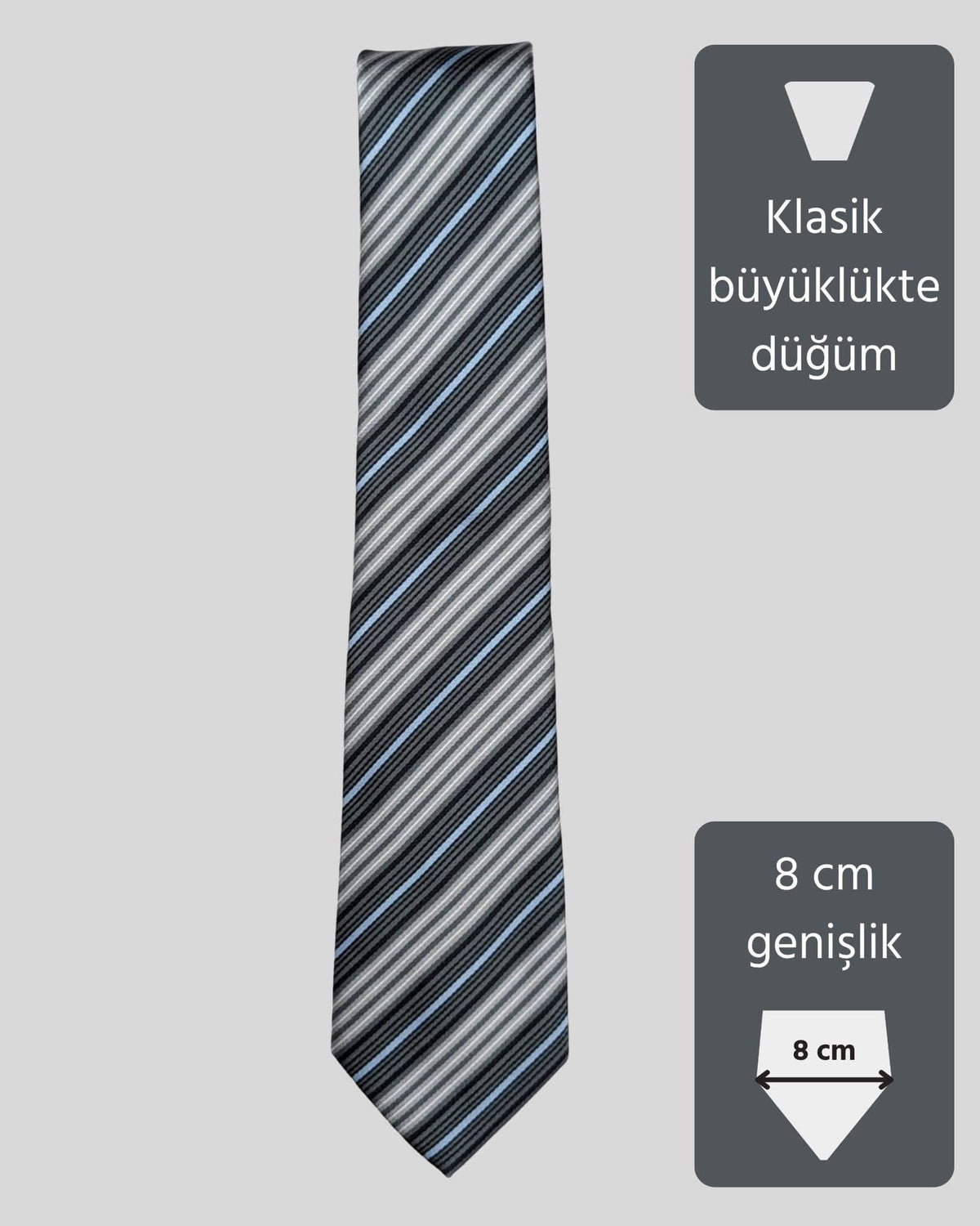 Kumovo mavi çizgili gri öğretmen kravatı
