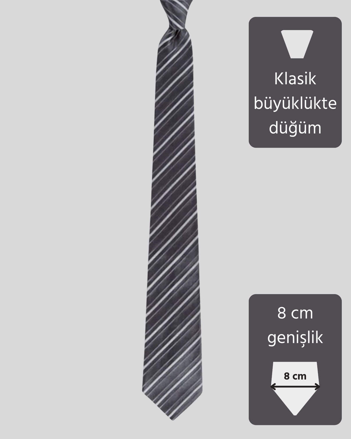 Kumovo klasik gri ipek kravat