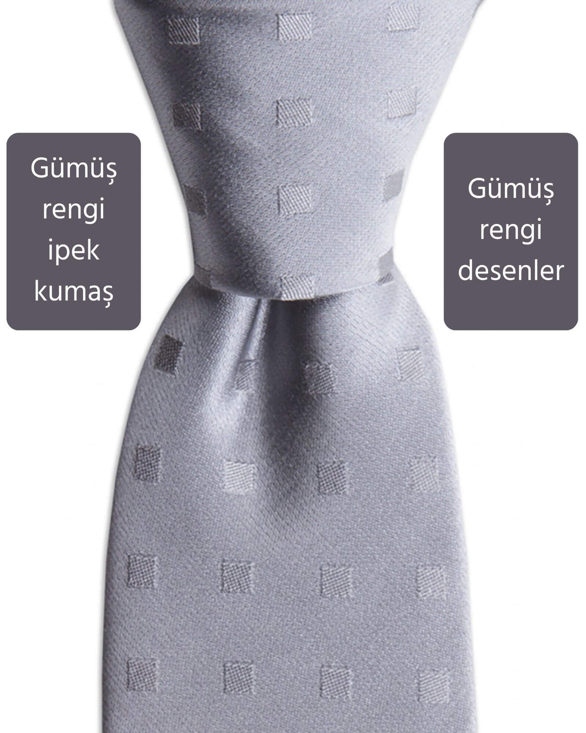 Kumovo açık gri saten ipek kravat