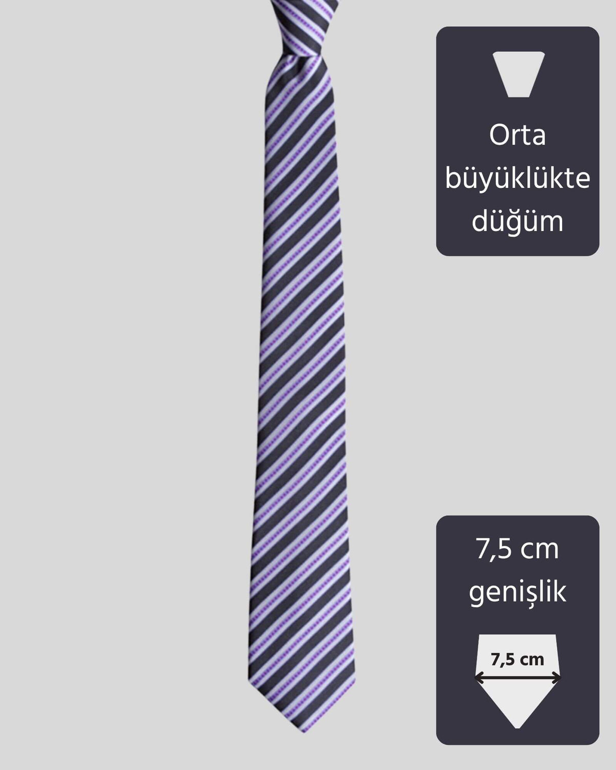 Kumovo gri beyaz çizgili ipek avukat kravatı