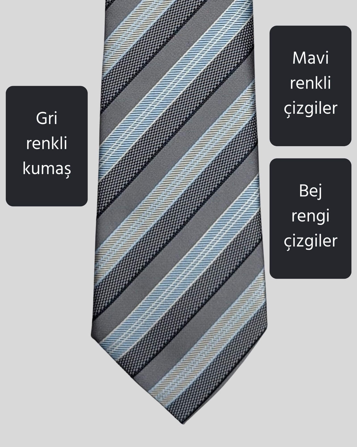 Kumovo mavi çizgili gri avukat kravatı