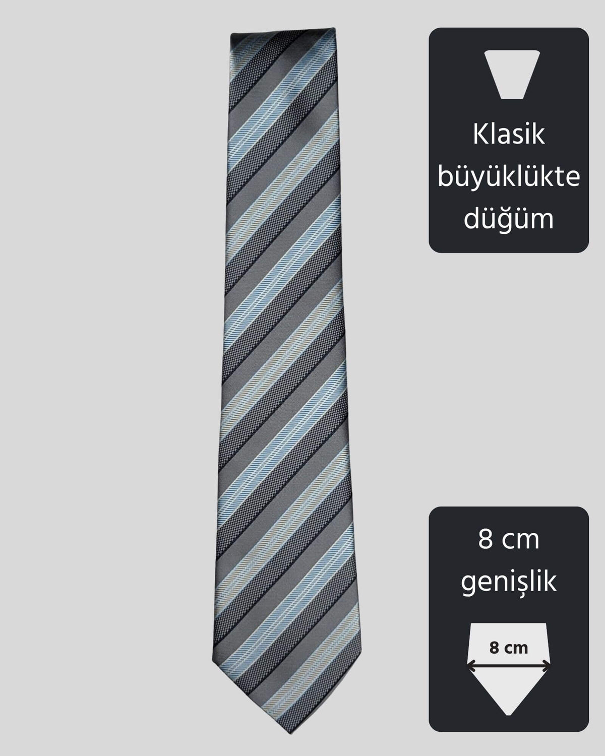 Kumovo mavi çizgili gri öğretmen kravatı