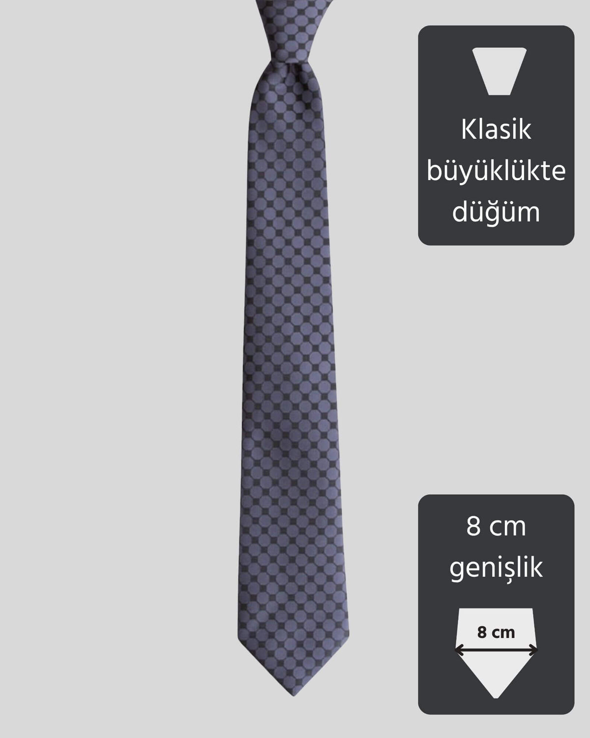 Kumovo desenli gri klasik kravat