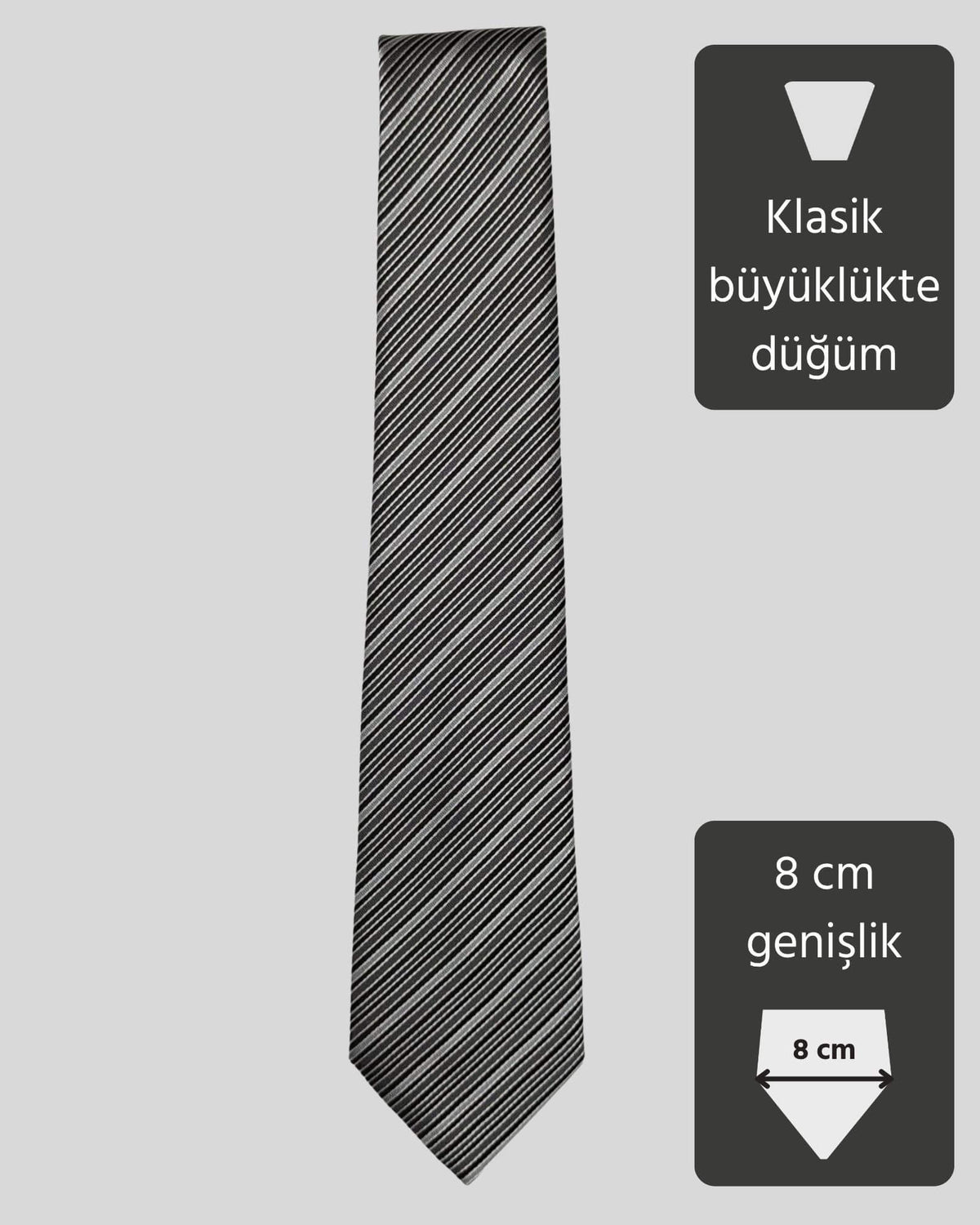 Kumovo siyah beyaz çizgili gri adliye kravatı