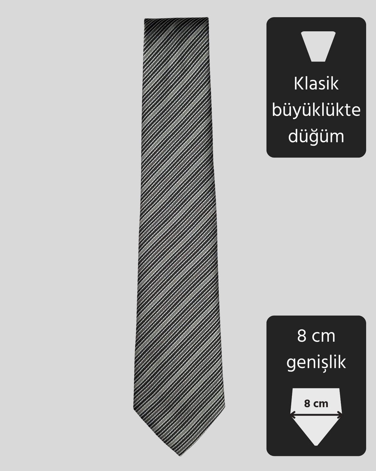 Kumovo klasik çizgili gri savcı kravatı