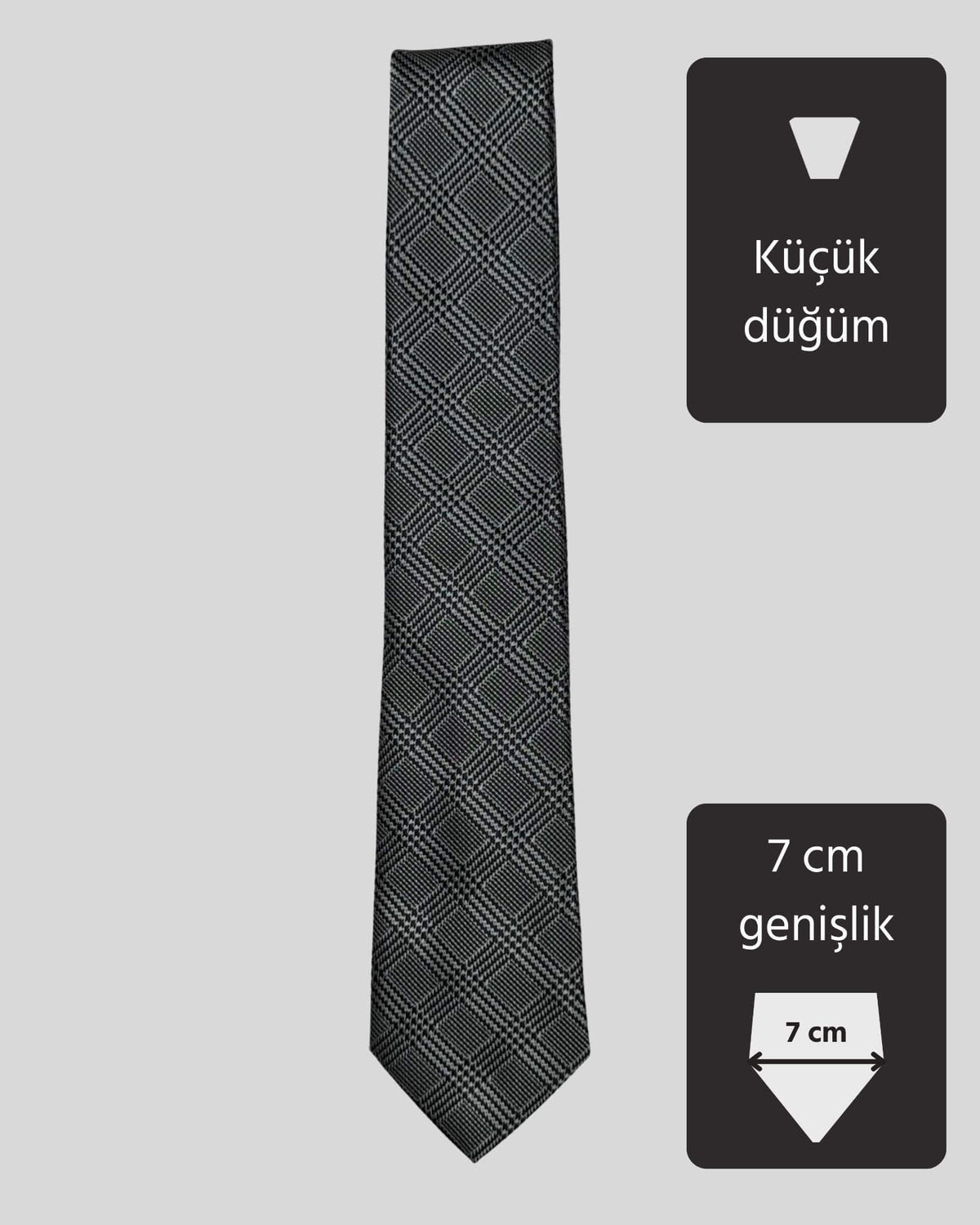 Kumovo ekose desenli gri memur kravatı