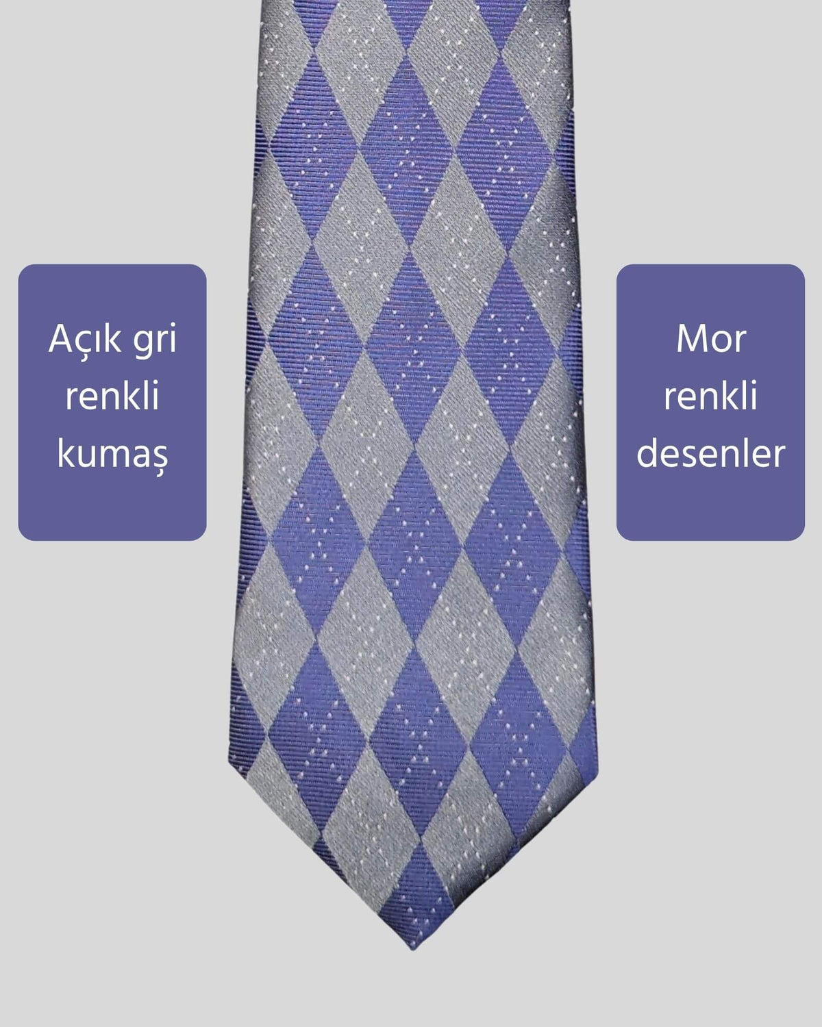 Kumovo mor baklava desenli gri kravat