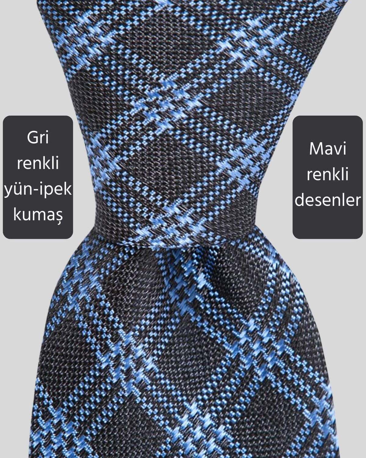 Kumovo gri mavi desenli yün kravat