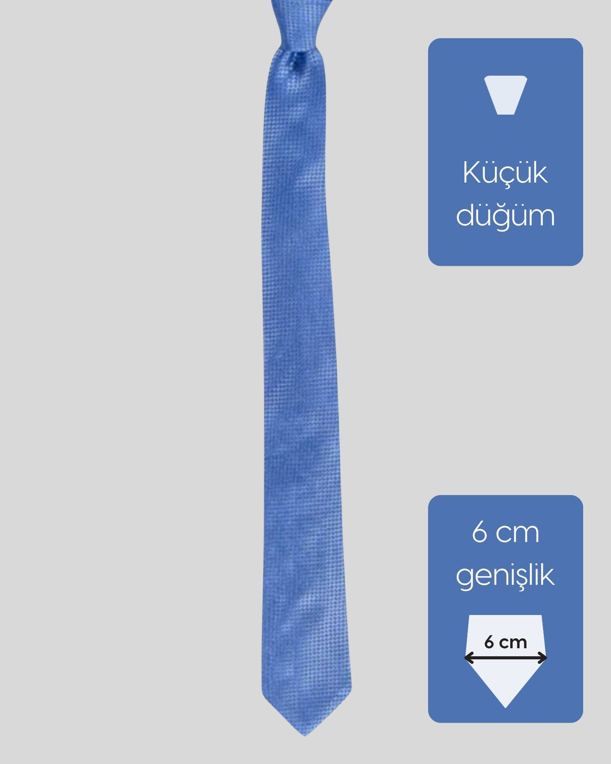 Kumovo mavi ipek ince kravat