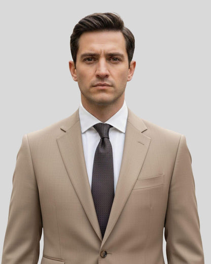 Siyah Nokta Desenli Koyu Kahverengi İpek Kravat - 8 cm genişlik