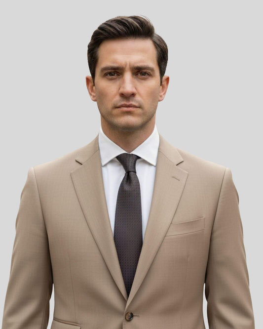 Siyah Nokta Desenli Koyu Kahverengi İpek Kravat - 8 cm genişlik