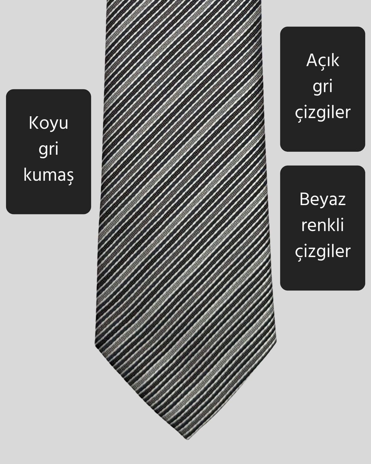 Kumovo klasik çizgili gri avukat kravatı