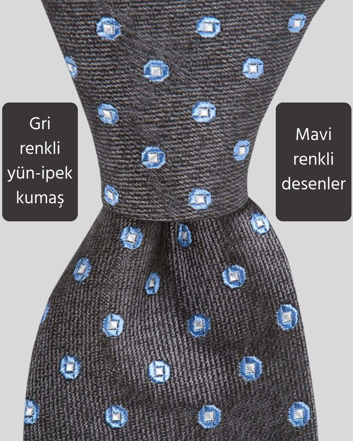 Kumovo gri yün ipek avukat kravatı