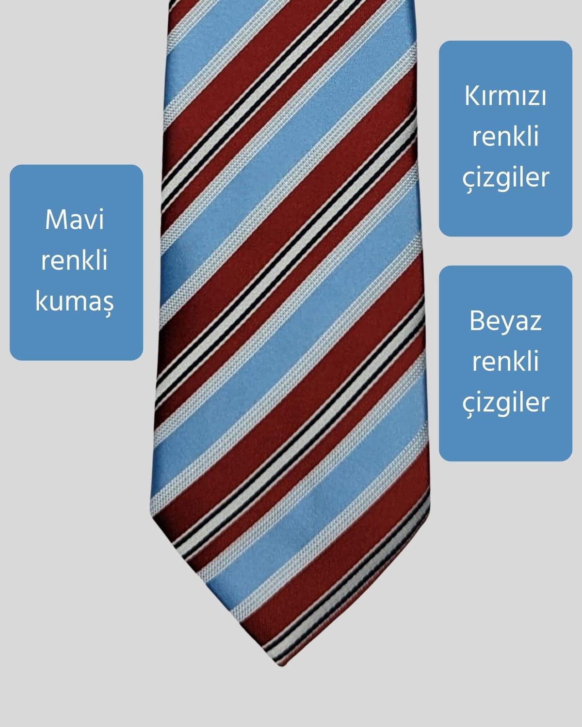 Kumovo kırmızı çizgili mavi düğün kravatı