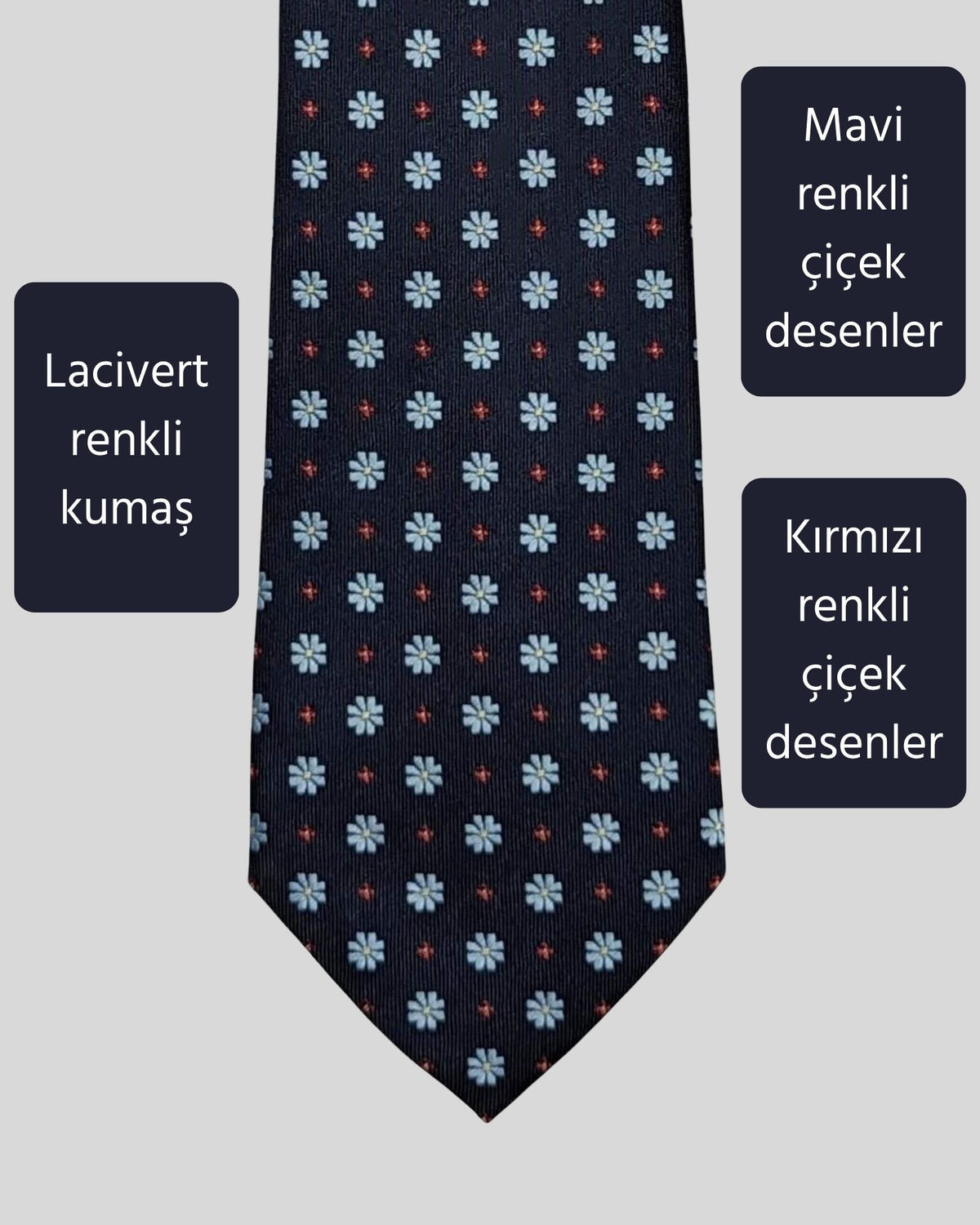 Kumovo mavi çiçek desenli lacivert doktor kravatı