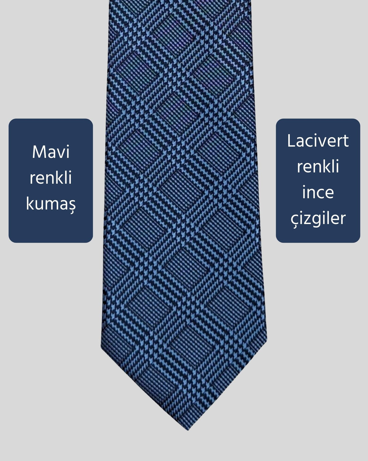 Kumovo lacivert mavi ekose desenli slim doktor kravatı