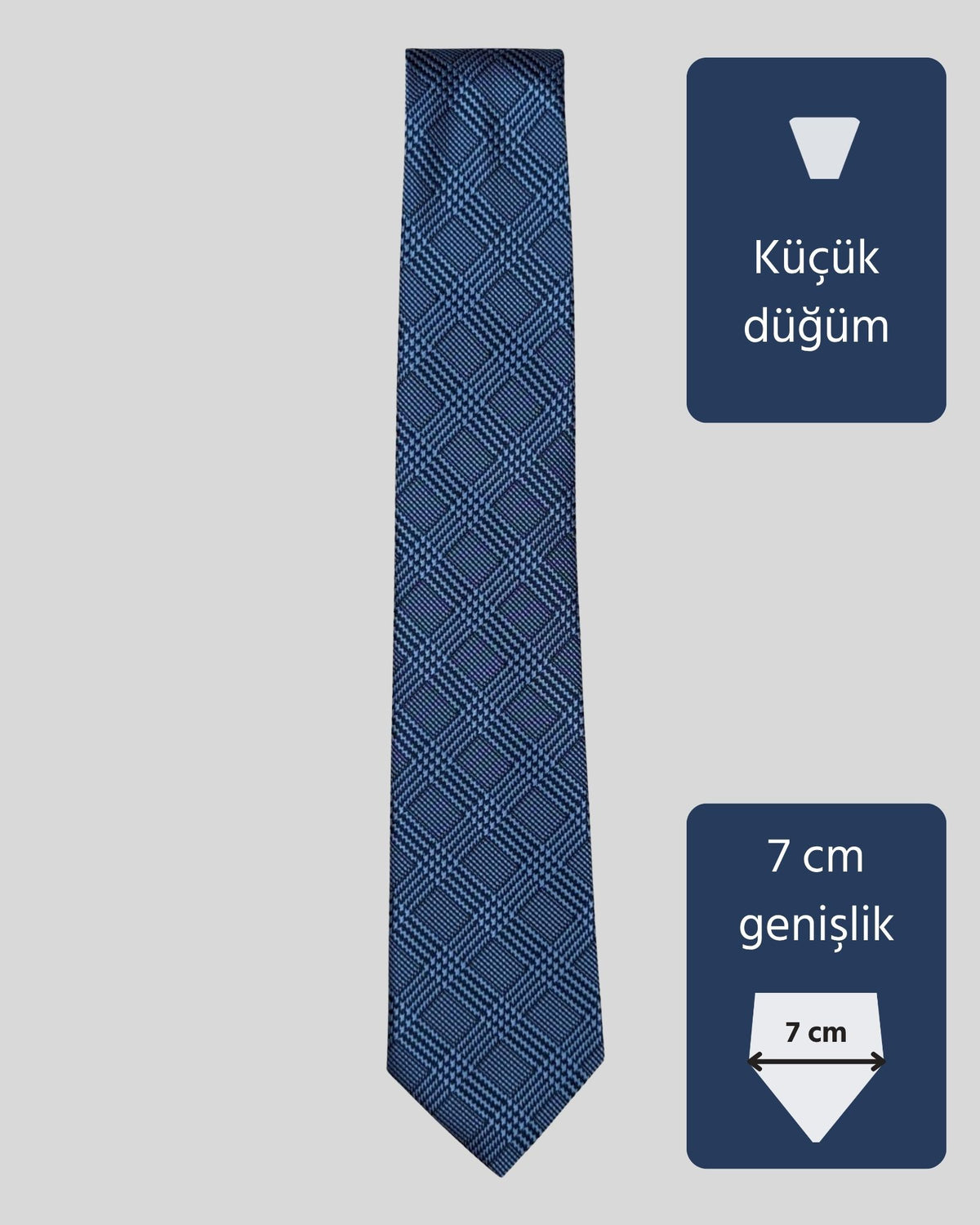Kumovo lacivert mavi ekose desenli slim öğretmen kravatı