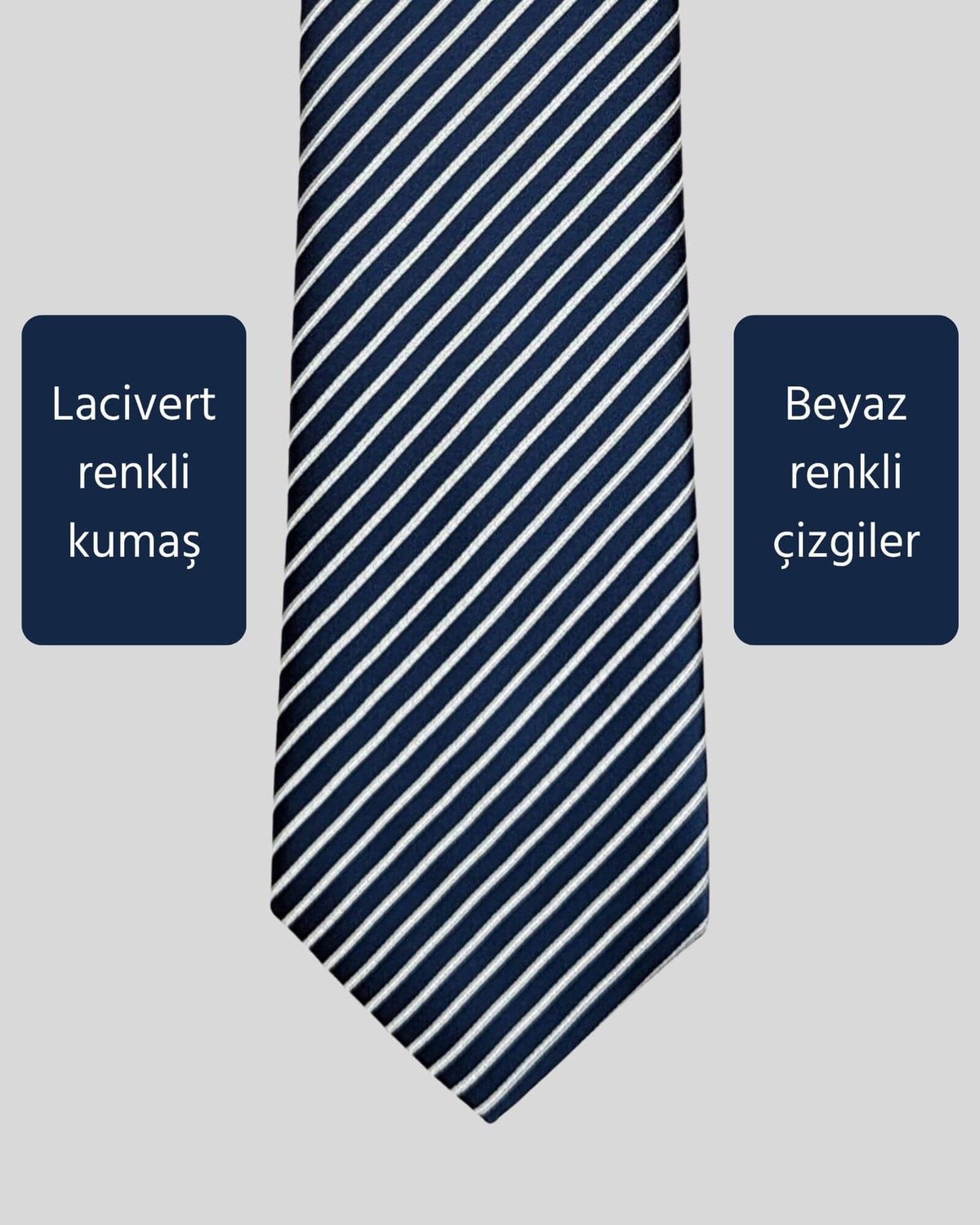 Kumovo lacivert beyaz çizgili slim kravat