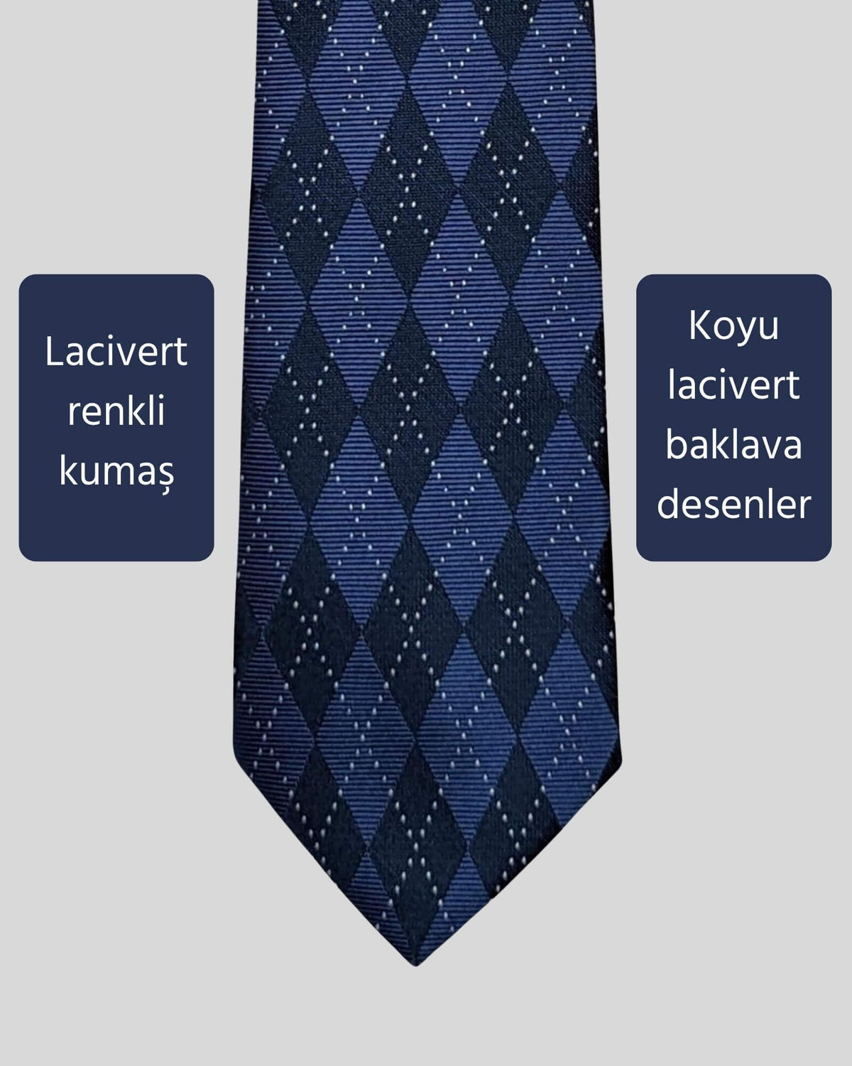 Kumovo baklava desenli ince lacivert kravat