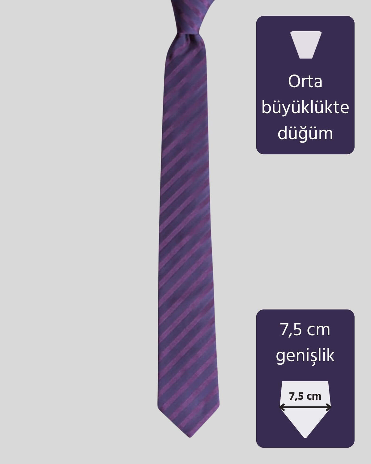 Kumovo mor çizgili lacivert ipek avukat kravatı