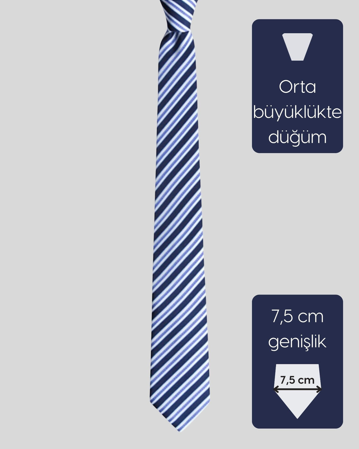 Kumovo lacivert beyaz çizgili ipek avukat kravatı