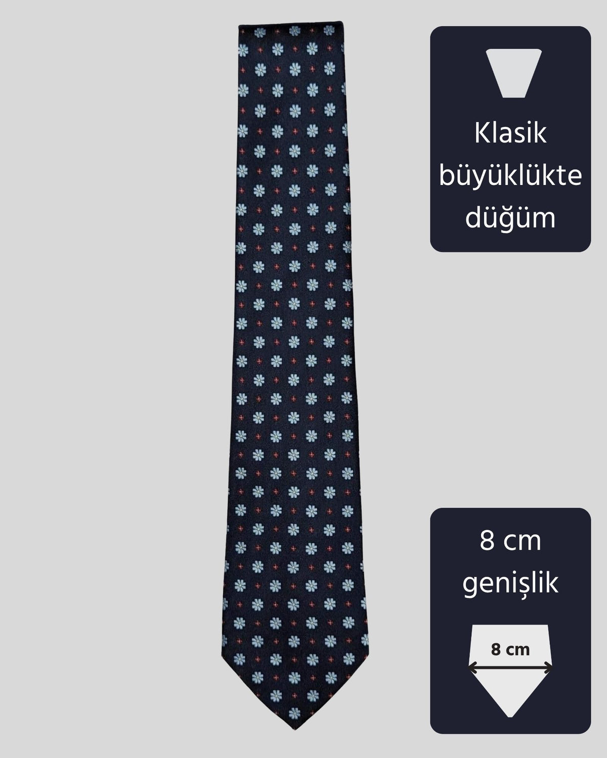 Kumovo mavi çiçek desenli lacivert avukat kravatı
