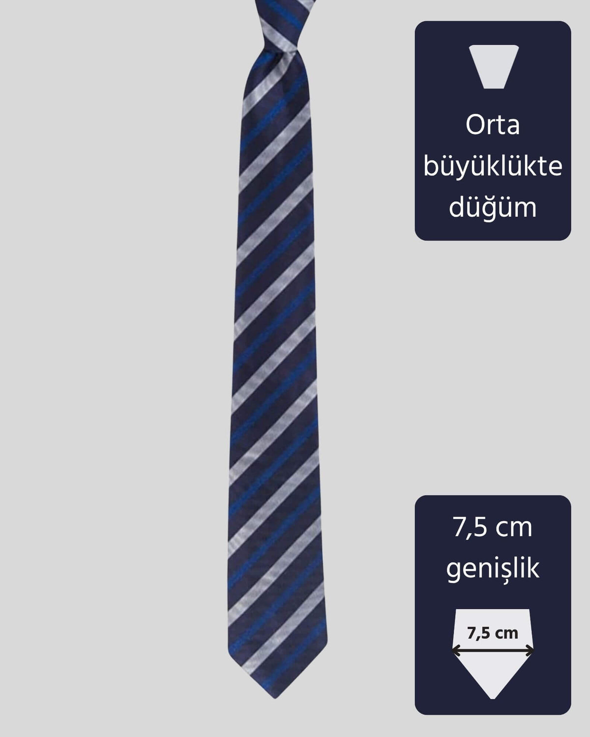 Kumovo gri çizgili lacivert kravat