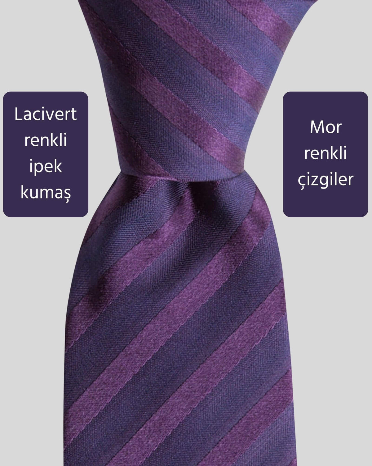 Kumovo mor çizgili lacivert ipek kravat