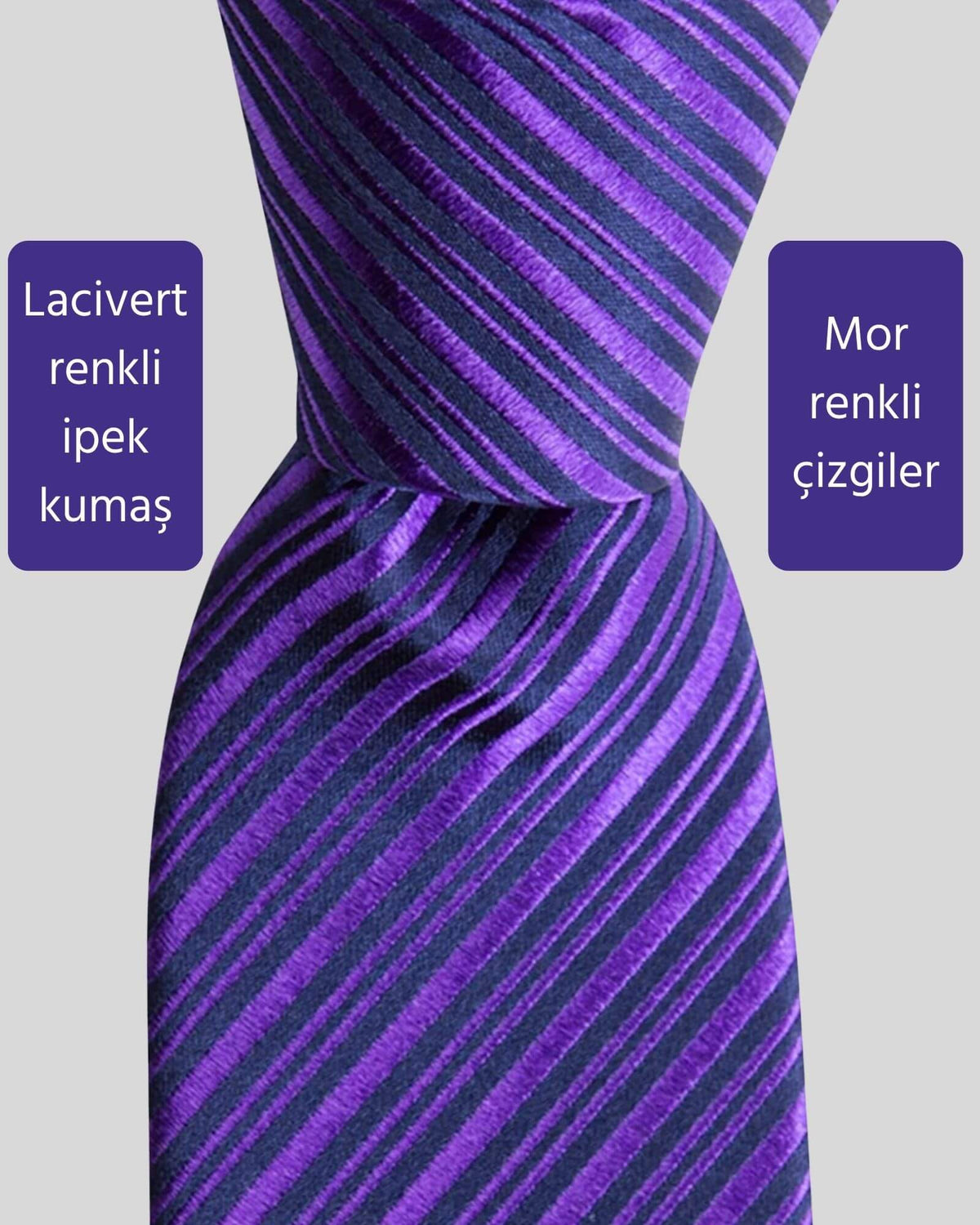 Kumovo mor çizgili lacivert ipek kravat