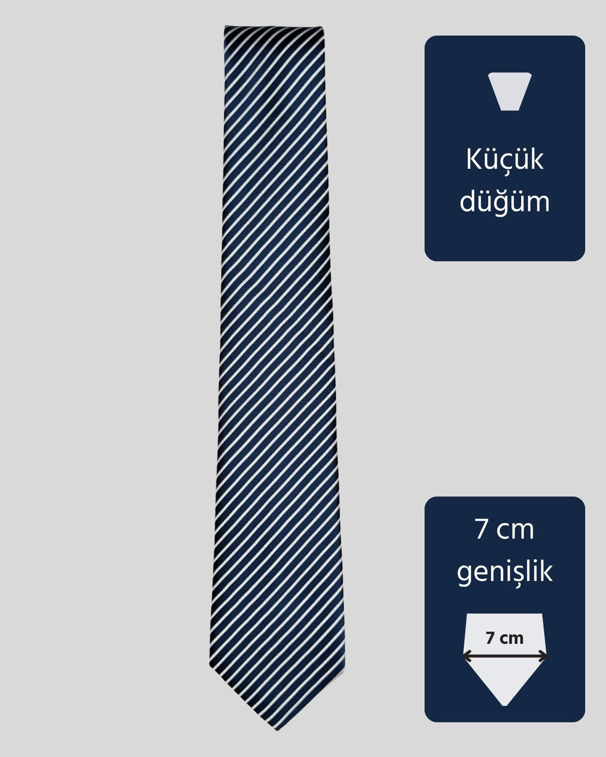 Kumovo lacivert beyaz çizgili slim avukat kravatı