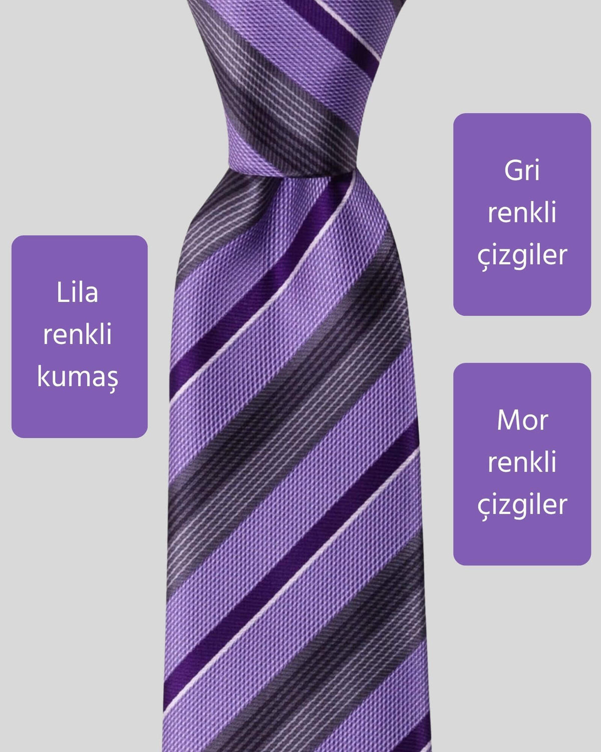 Kumovo lila gri çizgili kravat