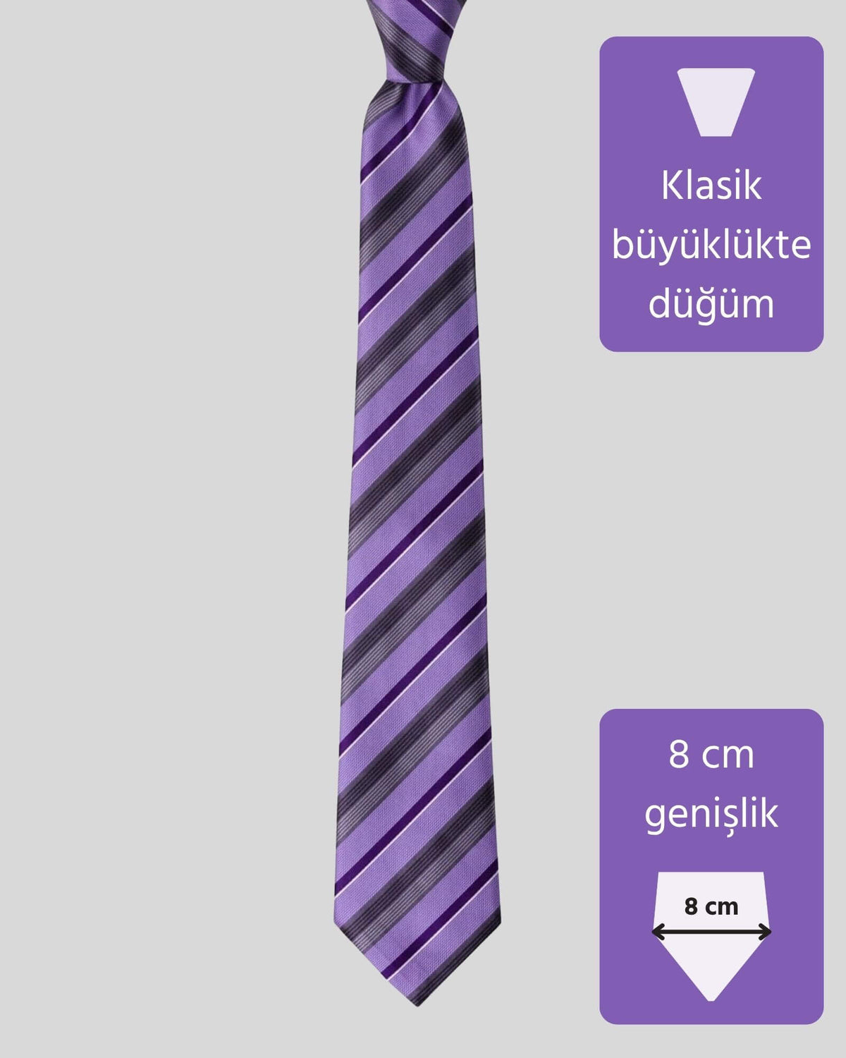 Kumovo lila gri çizgili mikro kravat