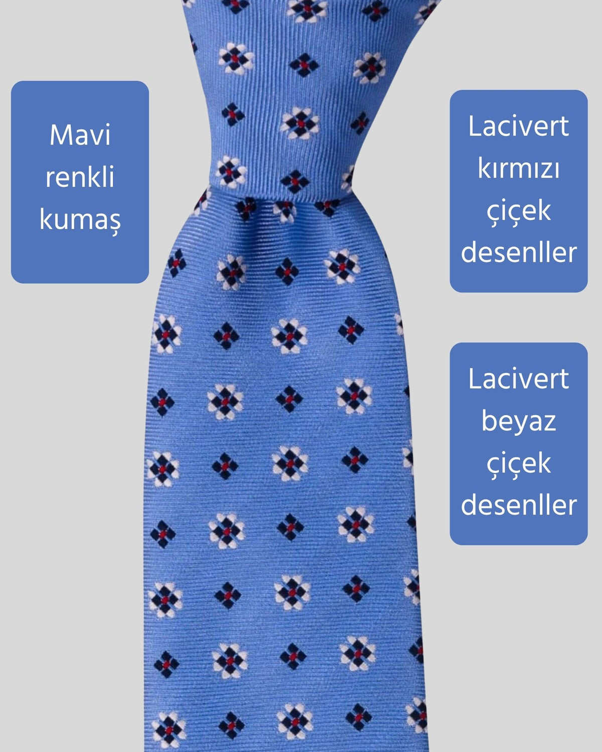 Kumovo çiçek desenli mavi kravat