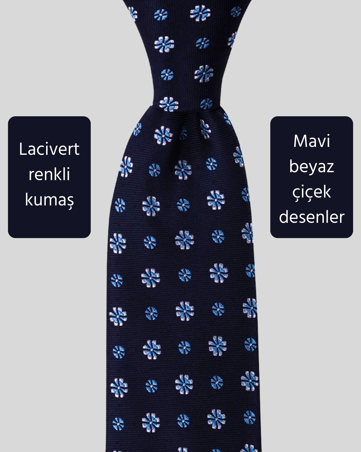 Kumovo mavi beyaz çiçek desenli lacivert doktor kravatı