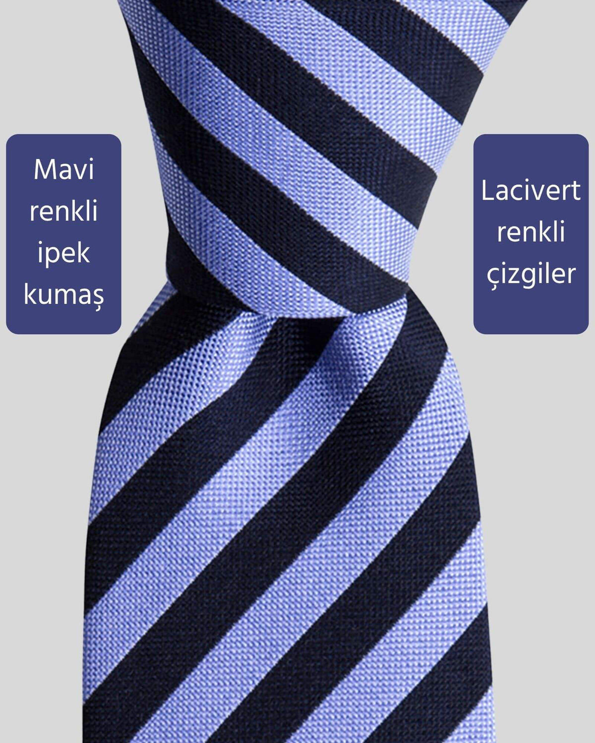 Kumovo lacivert mavi çizgili ipek avukat kravatı