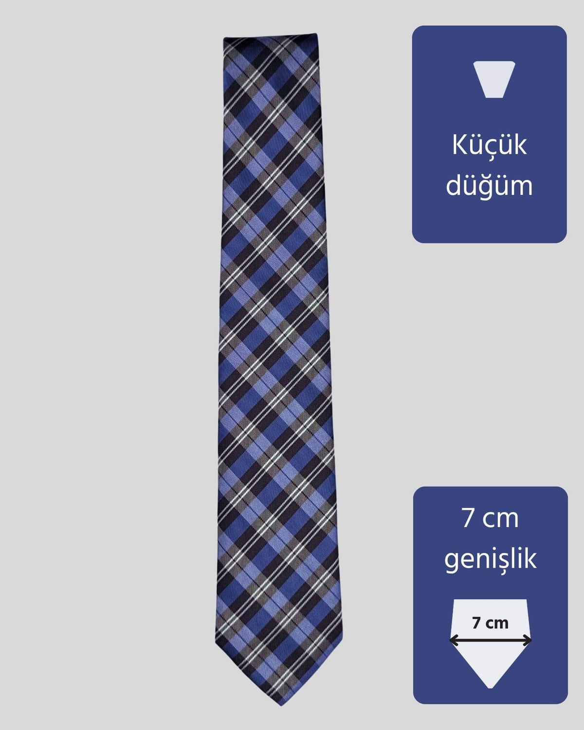 Kumovo kahverengi ekose desenli mavi kravat