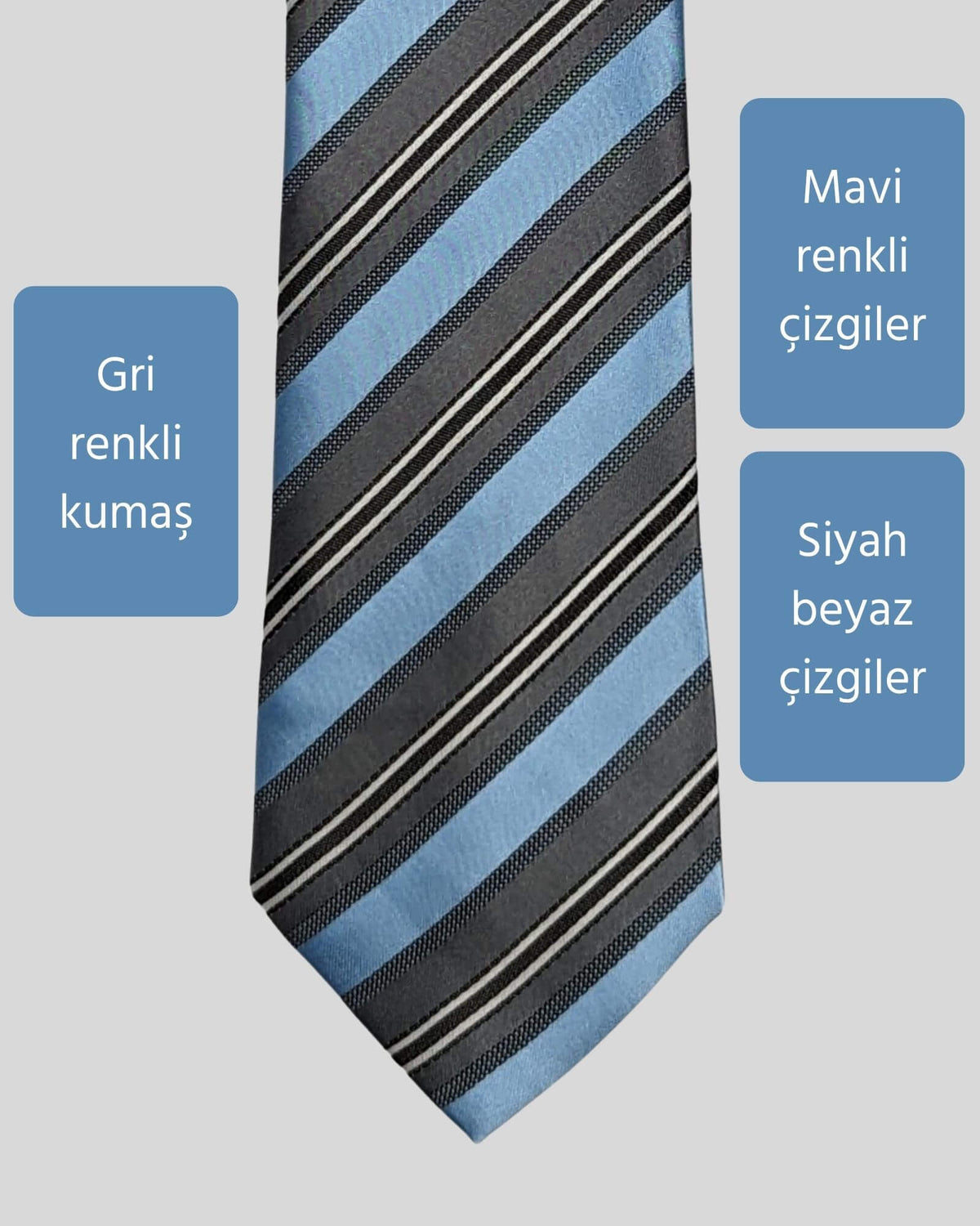 Kumovo gri çizgili klasik mavi nişan kravatı